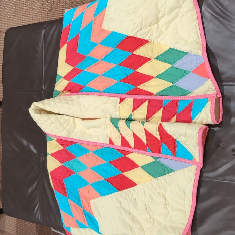 Quilted Patchwork Cape Blazer in Yellow with Multicolor Diamond Pattern